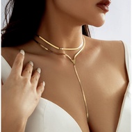 Double Layer Flat Snake Chain Necklace Fashion Snake Chain Necklace Layered Necklace