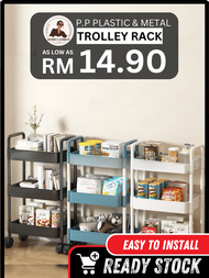R3 (2 - 5 Tier Trolley Trolly Storage Racks) Office Shelves PP Plastic &amp; Metal Steel Kitchen Rack Book Shelving Toys