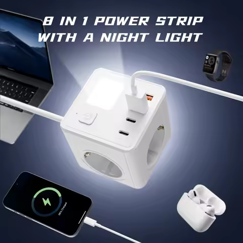 1 EU 8-in-1 power socket, with 1.5-meter extension cord power board, 3 AC sockets & 2 USB & 2 Type-C