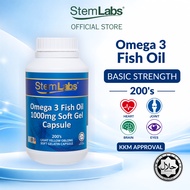 StemLabs Omega 3 Fish Oil 1000mg 200 Capsules | EPA DHA | Heart Brain Eye Joint Health [JAKIM Halal 