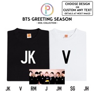 [Adult/Kid] BTS Greeting Season Tee Baju T-shirt RM V RM J JM SG JH Idol Kpop Custom Name/Text