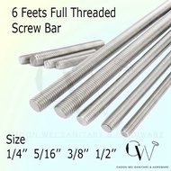 Full Threaded Rod Screw Bar /Stud Rod /Screw Bar /Besi Rod /Thread Bar 6 Feets /Screw Besi Panjang /