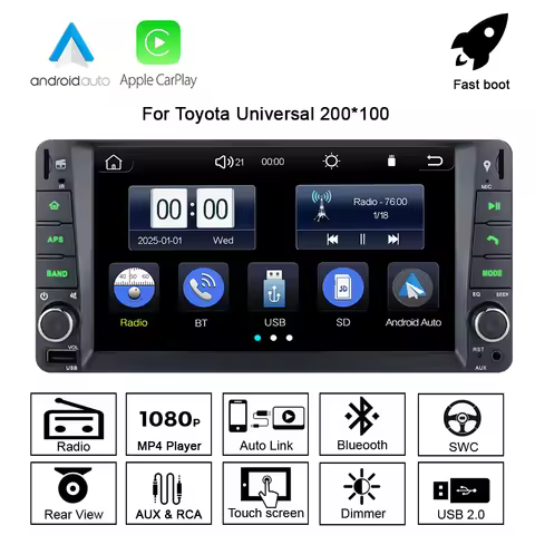 7 inch 2 din Car Radio with Wireless Android auto CarPlay For Toyota Corolla Hilux VIOS Camry Wish P
