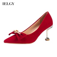 IELGY High Heels Merah แสงย้อนยุคปลายแหลมของผู้หญิง
