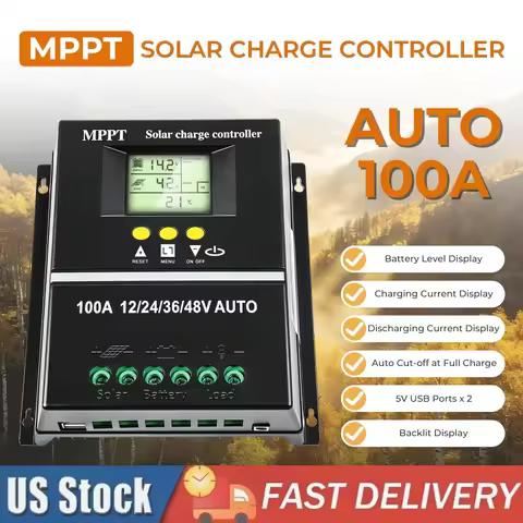 (US Stock 2-5 Days) AeternaSol Max 100A MPPT Solar Charge Controller 12V 24V 36V 48V Auto 3-Stage 16