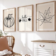 Autumn Wall Print Set Of 3, Fall Wall Prints, Black, Beige Fall Decoration, Fall Leaves Print, Autum