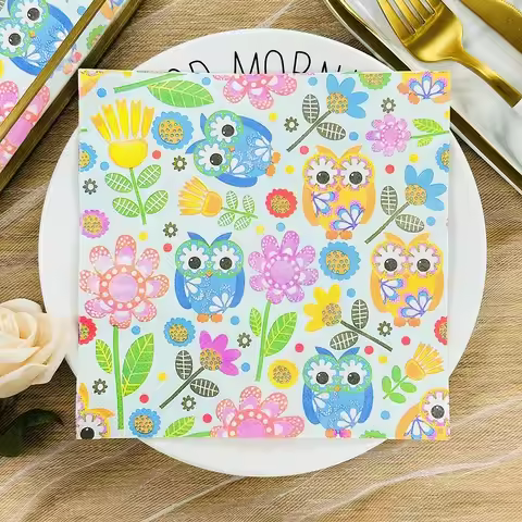 Printed Paper Napkins Cartoon Owl Coffee Shop Restaurant Party Decoration Coloured Napkins Mouth Clo