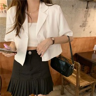 Summer Sleeve Cropped Jacket Women Korean Fashion Buttons Thin Blazer Woman 2023 Solid Color Short Suit Coats Mujer
