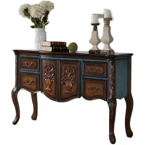Supreme American Solid Wood Entrance Table Side Cabinet Bottle An Carved Walnut Foyer Cabinet Retro
