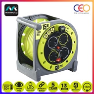 Masterplug Pro-XT 15 Meter 4 Gang Case Reel Portable Extension PVC Cable Size 1.25mm2 H05VV-F 15M (H