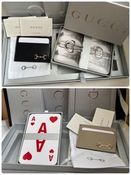 Gucci*馬銜金扣卡包+大卡片+大撲克牌*組合（🙋Gucci Vvip禮，黑、卡其各一；超棒的禮物、送禮自用兩相宜！）