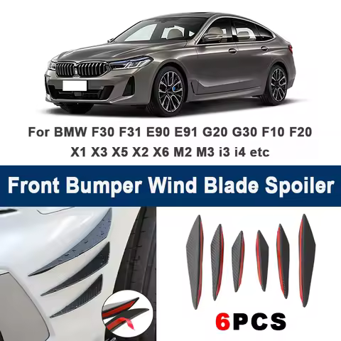 6pcs Front Bumper Lip Side Splitter Fins Wind blade Spoiler - For BMW F30 F31 E90 E91 G20 G30 F10 F2