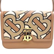 BURBERRY/Burberry TB logo 單肩背包，ブラウン/米色皮革，金色五金配件。女士款。 [二手]