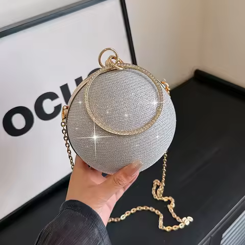 Fashionable Round Ball Bag for Women, New Versatile Hand-held Crossbody Chain Bag, Sparkling Mini Di