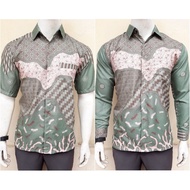 HIJAU KEMEJA NEWEST Sage Green Kawung Batik Short batik shirt and long batik shirt for men Sage gree