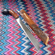 Satria Bilah Golok Patimura Ukir Gagang Macan Pemotong Kayu Golok Baja Asli Super Tajam Baja Per