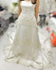 [PW/Big day] A-line 修身 靚料 超新淨 米白緞面 香檳金 lace 拖尾婚紗 Wedding Grown  購自婚紗店，非淘寶