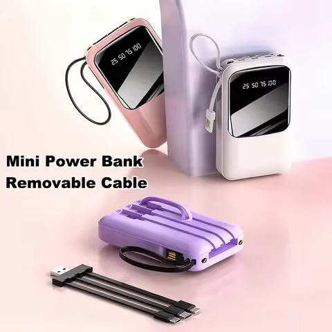 20000mAh Power Bank Built in Cable Portable Charger External Battery Pack For iPhone 17 16 X Samsung