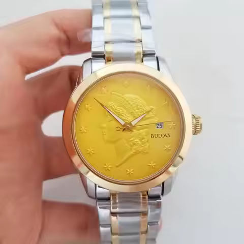 Japanese “Queen's Statue of Liberty gold coin” Calendar automatic bulova men's watch