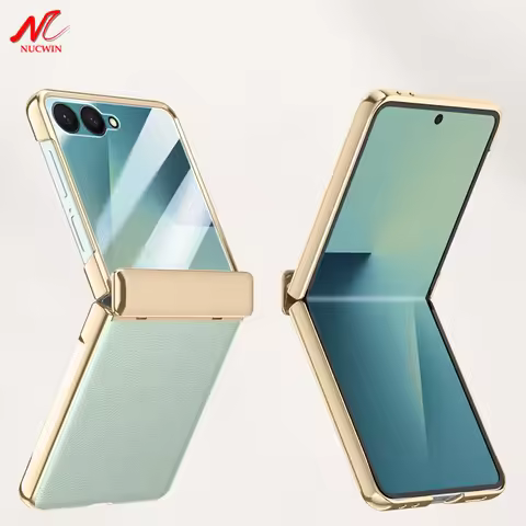 Luxury Leather Plating Case For Samsung Galaxy Z Flip 7 6 5 flip6 Screen Protector Hinge Shockproof