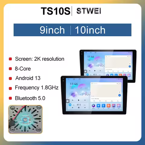 1DIN android13 TS10S 2K Screen Car Radio 9/10inch Universal Host Player Navigation Video Multimedia 