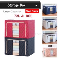 72L & 100L Large Capacity Storage Box For Cloth Foldable Towel Steel Frame Storage Box Large Storage