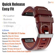 Quick Release Fit 26mm Leather Watch Strap for Garmin Fenix 7X Sapphire Solar 6X Pro 51mm 5X Descent Mk1 Mk2 Mk2i D2 Tactix 7 Pro Bravo Charlie Epix Pro (Gen 2) 51mm Instinct 2X