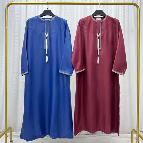 Men's Muslim Abayas Dress Long-sleeved Pullover Kaftan Robe Men Jubba Thobe Pakistan Saudi Arab Caft