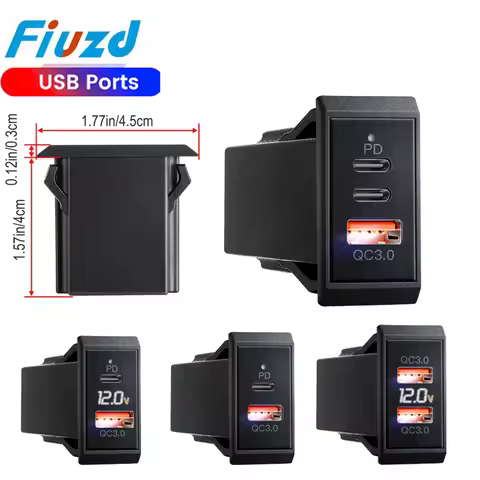 12V/24V USB Outlet 54W QC3.0 and PD Type C 3 Ports Car Charger Socket for bmw x3 e83 e87 bmw x5 e53 