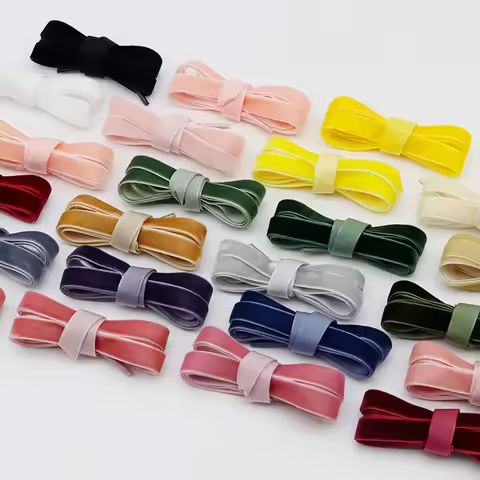 Coolstring 12.7mm Ribbon Velvet Flat Single-sided Plush Shoelaces with Plastic Aglet Pretty Cords fo