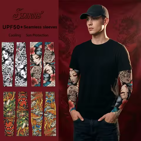 Men's Tattoo Sleeve Sock Cycling Seamless Ice Silk Arm Sleeve Cooling Sun Protection Women's Outdoor