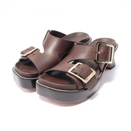 [มือสอง] รองเท้าแตะส้นสูงแบบสวม LOEWE Ease Heel Slide Mules รุ่น L814465X83601537 สีน้ำตาล หนังแท้ ส