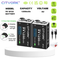 CITYORK  2PCS  Lithium battery 9 V 1200mAh Micro USB 9V 6F22