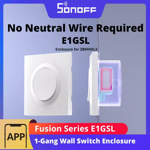 SONOFF E1GSL Wall Switch Enclosure No Neutral Wire Required Ultra-Slim PC Material Clip-on Installat