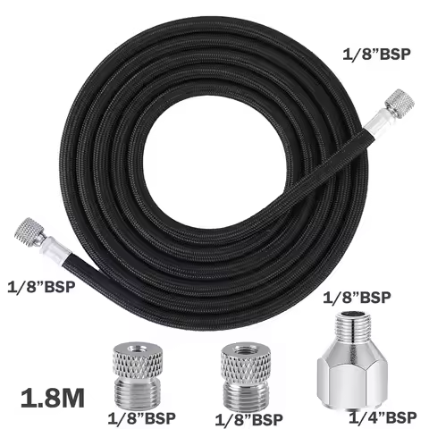 JOYSTAR 1.8m/6ft Airbrush Hose 1/8"BSP - 1/8"(1/4") BSP with Adaptor Kit for Badger,Paasche,Iwata,Ma