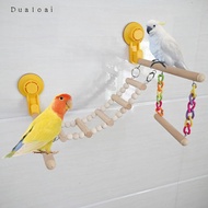 Dualoai Suction Cup Wood Perch Toy Window And Shower Perch Toys for Budgie Lovebird
