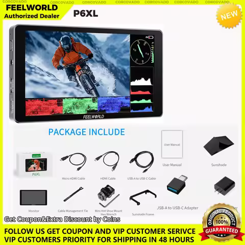 6 inch Built in Battery Aluminium 1200nit Camera Field DSLR Monitor.FEELWORLD P6XL.Touchscreen High 