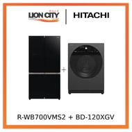 Hitachi R-WB700VMS2-GBK 645L French Bottom Freezer Deluxe 4-Door Refrigerator + Hitachi BD-120XGV Front Lo