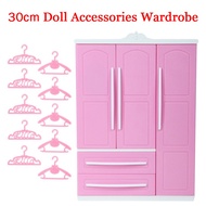 [Value Choice] 1 Set Mini Plastic Closet Doll Wardrobe with Mirror 10 Pink Hangers Accessories for Doll Bedroom Set Baby Girl DIY Toys