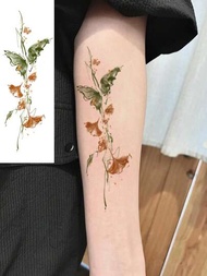 防水多彩Tattoo貼紙，使用PVC材料，附有美麗蝴蝶，銀杏葉和墜落葉子圖案，男女均適用於手臂和腿部，特別適合情侶使用。
