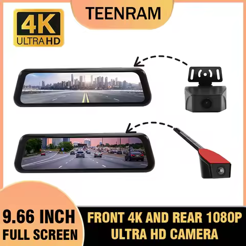 TEENRAM 4K Front View Camera 1080P Rear View Parking Camera 9.66inch IPS Touch Full Screen RearView 