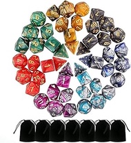 49 Pieces DND Dice Set, Polyester D&D Dice and Role Play for Dungeons & Dragons with 7 Pockets, 7 Se