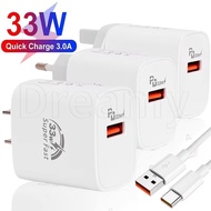 33W EU/US/UK Plug Charger - QC3.0 Fast Charging Adapter - for Phone, Tablet, Laptop - Portable Trave