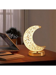 1 件 Led 浪漫月亮形觸摸調光水晶檯燈,usb 可充電三色創意藝術裝飾,適合臥室、客廳、書房環境照明
