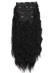 件裝夾式接髮天然黑玉米波浪狀 20 英吋長捲合成接髮