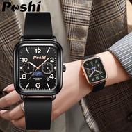 POSHI Luxury Ladies Quartz Watch Fashion Elegant Square Silicone Waterproof watch for women