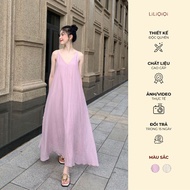Luxury Women's Long Dress with 2 Flared Straps, Soft and Comfortable Wrinkle Silk LiLiQiQi By LeeGi 