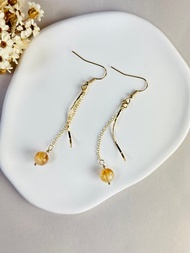 奶蓋黃水晶 天然水晶耳環/ 可改夾式/開運招財 增加財運 幸運