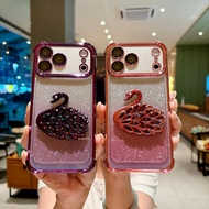 For iphone17ProMax shell 3B169 Gradient Space Shell+Sparkling Swan Bracket iphone16ProMax  iphone15