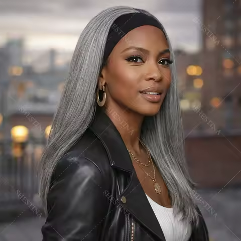 Soul Lady Silver Gray Ultra-fitted No Leave Out Straight Hair Headband Wig Real Human Hair Brazilian